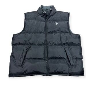 US Polo Assn Vest Men's 3XL Black Puffer Full Zip Hooded Insulated Winter